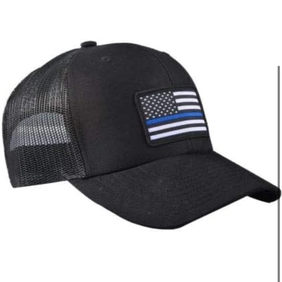 Black Rifle Coffee Company Thin Blue Line Hat Black with Black Mesh Adjustable - Picture 2 of 5